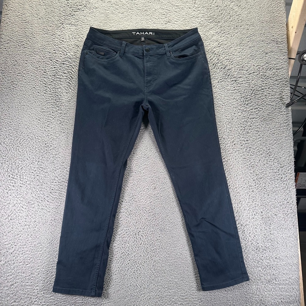 Tahari Pant Mens 38x32 Blue Cotton Chino Straight Career Business Preppy Stretch